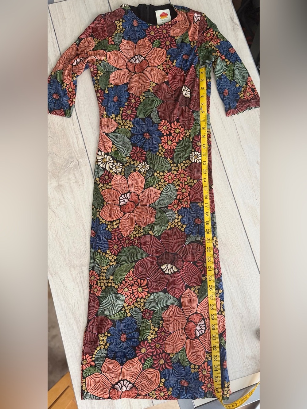 Farm Rio Vibrant Floral Multicolor Midi Dress Medium Tropical Elegant Bodycon - Picture 6 of 13
